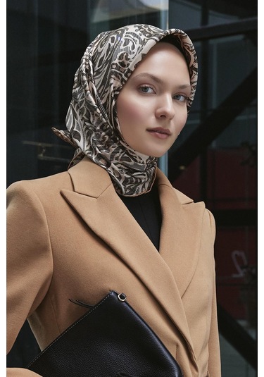 Poanes Paisley Dalgası Desenli Twill İpek Eşarp Açık Pembe - Pembe