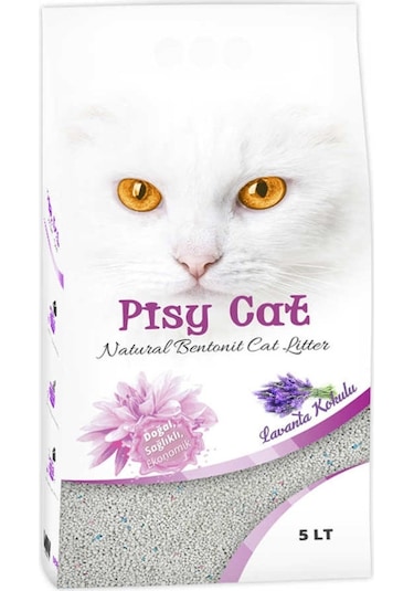 Pisy Cat Lavanta Kokulu Tozsuz Topaklaşan İnce Bentonit Kedi Kumu 5 L