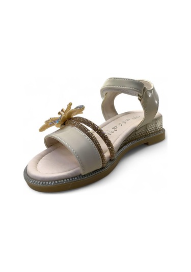 611 Kız Çocuk Çiçek Taşlı Sandalet Krem