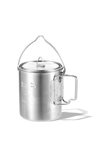 Fortunelane 750ml Paslanmaz Çelik Kamp Tenceri, Katlanabilir Kollu, Kapaklı, Hacim Ölçümlü, Seyahat Çantasıyla - Kamp, Dağcılık, Çok Renkli