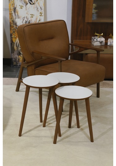 Madrid 3'lü Zigon Sehpa %100 Mdf Yuvarlak Beyaz