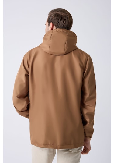 Freemen Erkek Taba Içi Astarlı Kanguru Cepli Su Ve Rüzgar Geçirmez Kapüşonlu Cepli Yağmurluk Taba