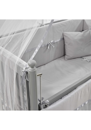 Meltem Kids Mondo Sallanır Ahşap Anne Yanı Beşik - 60x120 CM (Gri-Gri) Gri