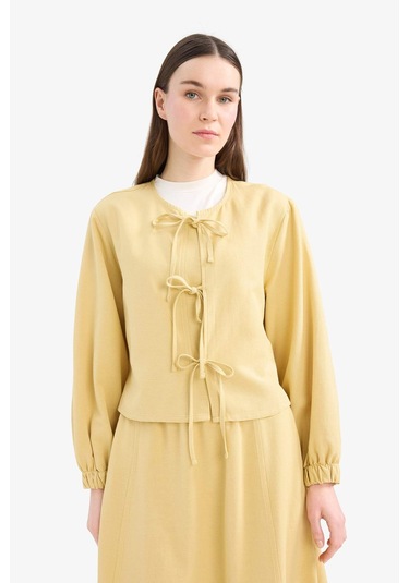 DeFacto Relax Fit Önden Bağlamalı Keten Uzun Kollu Tesettür Bluz E5352AX25SPKH520