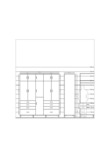 Kronos Dolap 8 Raflı 8 Çekmeceli 3 Askılı 220x59x243 Çam-antrasit/aytaşı Antrasıt/aytası