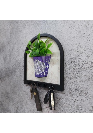 Ahşap Motifli Mor Saksı İçinde Yeşil Yapay Bitki Askılık Duvar Dekoru Diğer