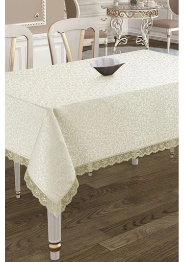 Gülce Dantelli Yemek Masası Örtüsü Krem 160X220