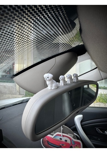 4 Parça Sevimli Köpek Ailesi Dikiz Aynası Süsü - Dekoratif Obje Torpido Süsü Oto Aksesuar