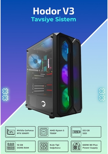 IH Hodor V3 R5-7500F 16 GB 512 GB SSD 8 GB RTX5060Ti FreeDos Masaüstü Bilgisayar