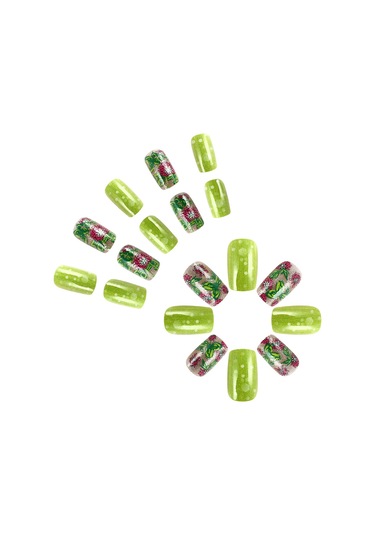 St. Patrick Günü Kısa Simli Parlak Takma Tırnaklar Yonca Çiçeği Taze Takma Tırnaklar 24 Parça Aletler Dahil Ys560