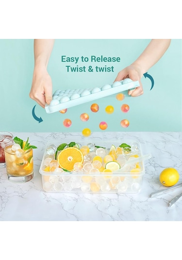 Hangfox Pratik 2 Katlı Buz Küpü Kalıbı Seti - Kapaklı Ve Saklama Kutusu İle Mavi