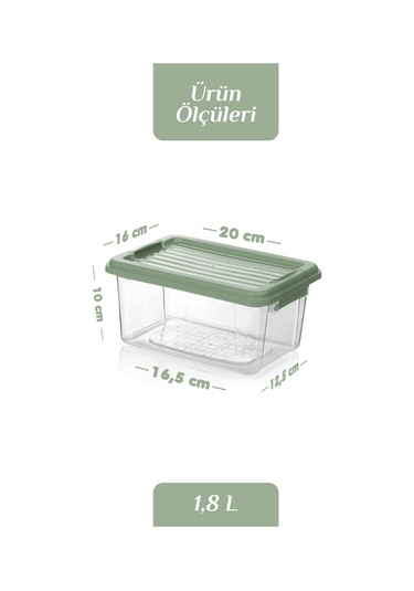 4'lü Set - 1800 Ml Kilit Kapaklı Erzak Saklama Kabı Difriz Buzdolabı Düzenleyici Saklama Kutusu Mint Yeşil