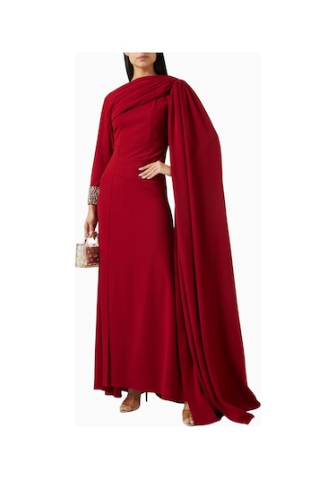 Ac By Aanchal Chanda Embellished Cape Işlemeli Pelerinli Kadın Elbise Kırmızı