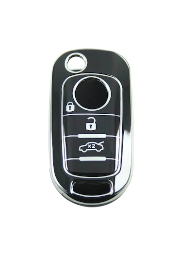 Fıat Egea Susta Lı Siyah - Gümüş Oto Anahtar Kumanda Kabı Kılıfı Oto Anahtarlık