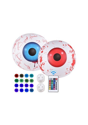 Dofolink 2 Adet 60cm Rgb Led Işıklı Şeytan Gözü, Kumandalı 16 Renk 4 Dinamik Mod, Ip68 Su Geçirmez, Halloween Bahçe Dekorasyonu Kırmızı + Mavi Diğer
