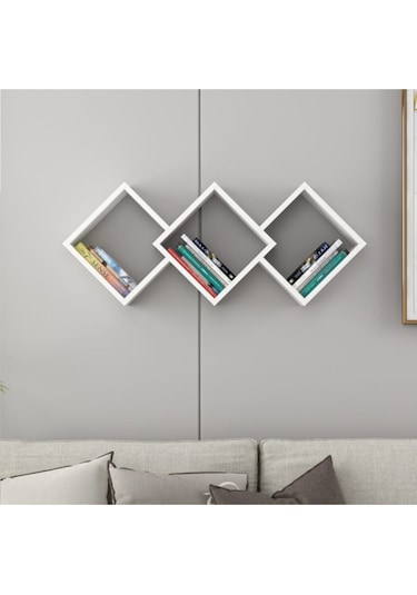 Galaxy Duvar Rafı Ahşap Siyah - Beyaz Beyaz