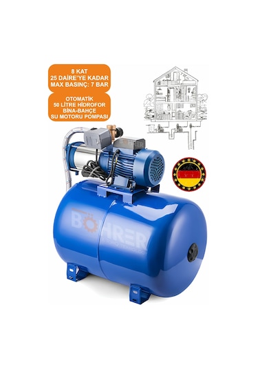 Böhrer 6 Kademeli 6 Kat 250daire 'ye Kadar 1.75hp 50l Hidrofor Set