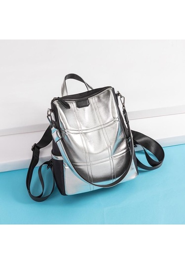 Kadın Çantası Gümüş Avrupa Ve Amerikan Tarzı Moda Fermuar Yansıtıcı Çizgiler Niş Pu Omuzlar Black Siyah