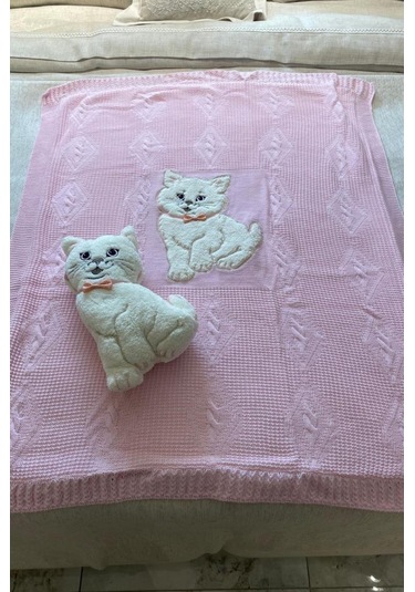 Oyuncak Hediyeli Bebek Triko Battaniye 90x90 Cm Pembe Pembe