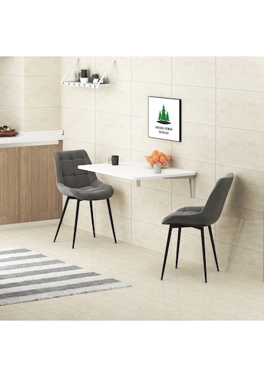 90cmX60cm MDF OVAL KÖŞELİ KATLANIR DUVARA MONTELİ MUTFAK MASASI