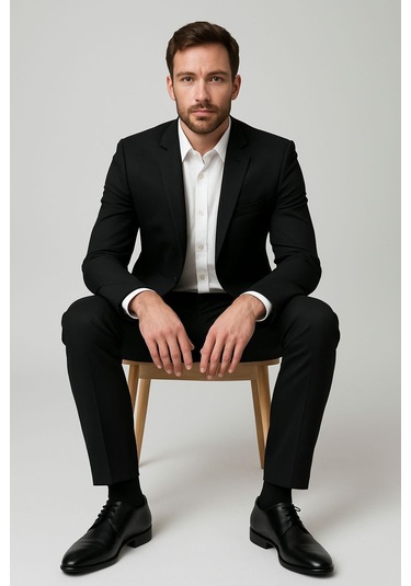 Alfa Erkek Hakiki Deri El Yapımı Siyah Klasik 7 Cm Boy Uzatan Ayakkabı Siyah