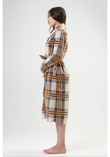 Kadın Uzun Şal Yaka Kahve Polar Sabahlık C4t3n0o102 001