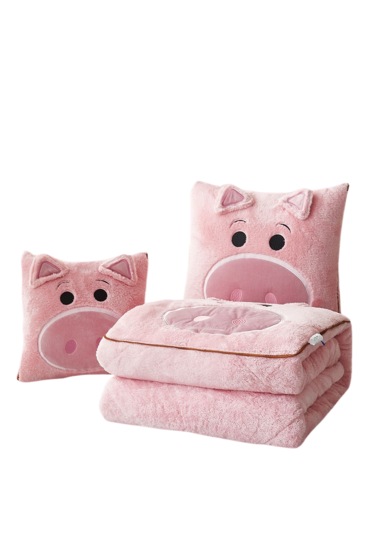 Yastık Yorgan Çift Amaçlı Şekerleme Battaniyesi Pembe