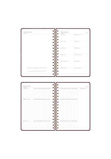 2026 A5 Spiralli Haftalık Ajanda 12 Aylık - Bordo Kalp Bordo Kalp