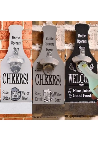 Beyaz 1 Adet Retro Yaratıcı Duvara Monte Bira Tarzı Dekoratif Askı Şişe Açacağı Beyaz