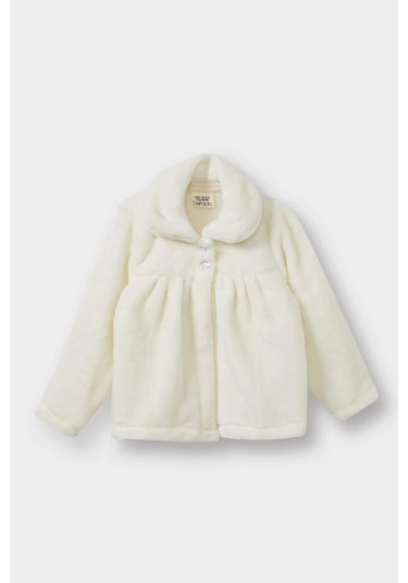 Defacto Kız Bebek Bebe Yaka Düğmeli Pelüş Hırka E8772a525auer233 Ekru
