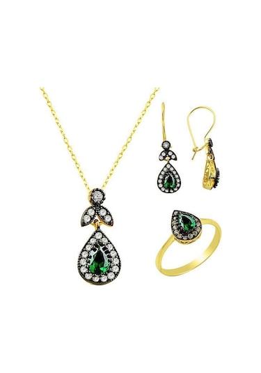 Üçlü Set Yeşil Zümrüt 6,85 Gram 14 Ayar Altın