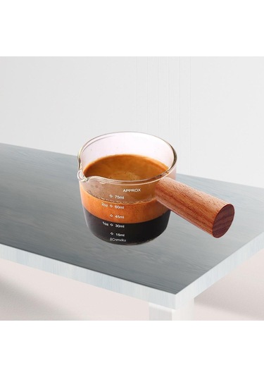 Suntek Espresso Bardağı Ölçüm Kabı Ahşap Saplı Ölçü Tek Çıkışlı