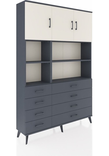 Arges Dolap 8 Raflı 8 Çekmeceli 3 Kapaklı 132x30x195 Antrasit-aytaşı/antrasit Aytası/antrasıt