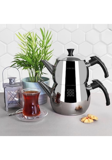 Serenk Modernist Çelik Çaydanlık Gri - Siyah