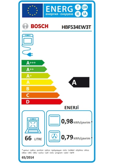 Bosch HBF534EW3T Serie 4 66 L Ankastre Fırın