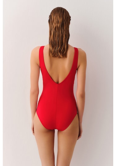 Suwen V Yaka Toparlayıcı Tüllü Mayo Sbn25370c082 Kırmızı