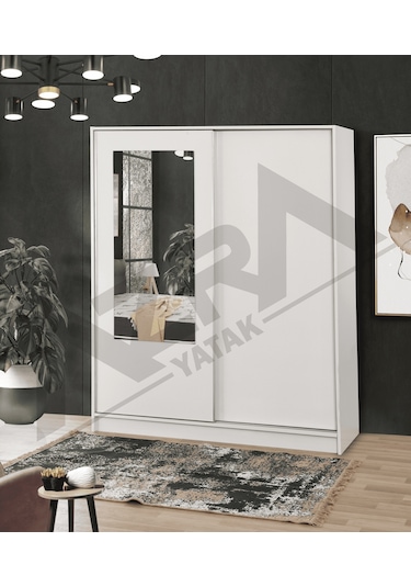 Azra Yatak Yağmur Sürgülü Askılıklı Raflı Beyaz Gardırop - 140 Cm