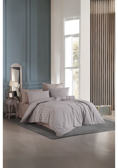 Organik Keten Çift Kişilik Nevresim Takımı Kahverengi