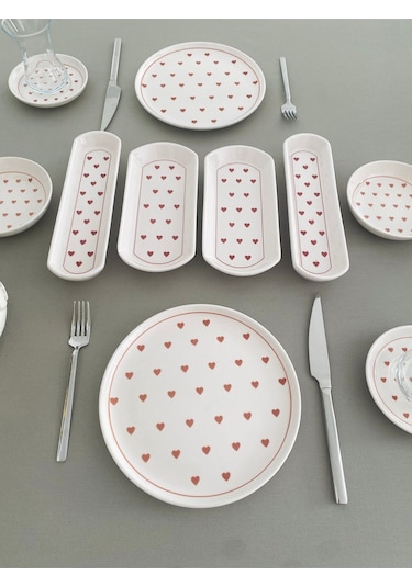 Love 2 Kişilik 10 Parça Kırmızı Kalp Model Kahvaltı Takımı Kırmızı