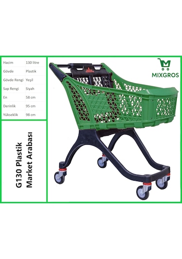 G130 Plastik Market Alışveriş Arabası 130 Litre Yeşil