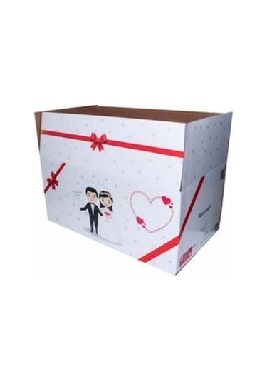Kolix İsim Etiketli Çeyiz Kolisi Gelin Karton Koli Kutu Ambalaj 57x25x33 Cm 25 Adet Beyaz - Kırmızı