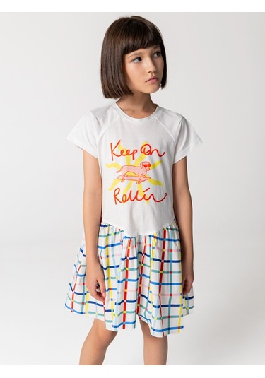 Sheshe Tshırt Gövdeli Pamuk Kloş Etekli Kız Çocuk Elbise Renkli