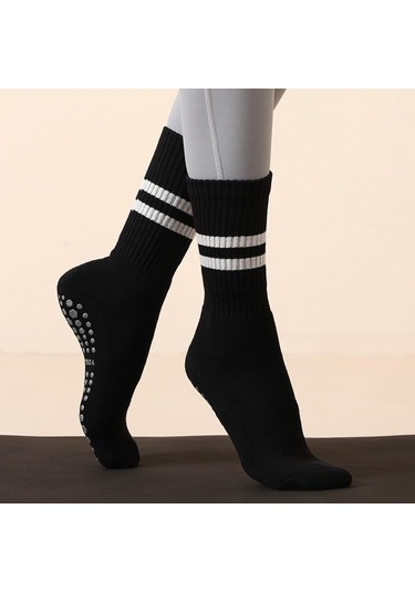 Padalink 8 Çift Siyah Profesyonel Antir Kayma Yoga Çorapları - Pilates, Barre, Dans İçin Orta Boy Spor Çorapları Diğer