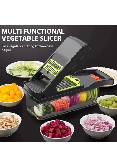 Liangmei 16 İn 1 Çok Fonksiyonlu Sebze Doğrama Kolu Gıda Kesici Adaçayı Yeşili