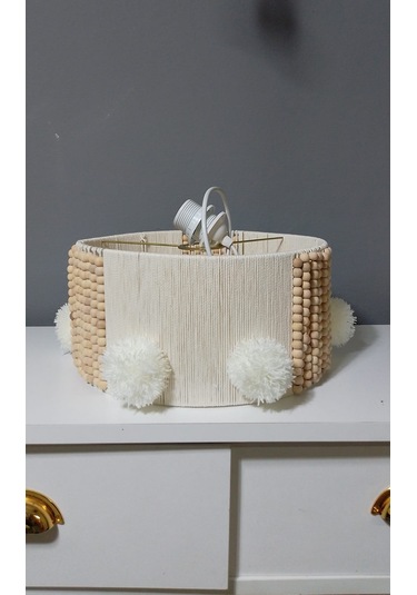 Ekru Makrome Avize Çocuk Odası Avize Bebek Odası Avize Aydınlatma Ahşap Boncuk Ekru