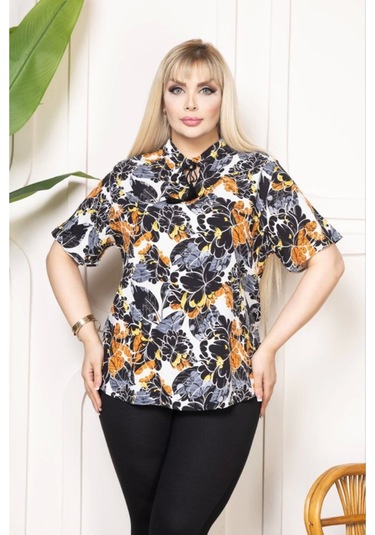 Bebe Yaka Püskül Detaylı Bluz - Desenli Desenli