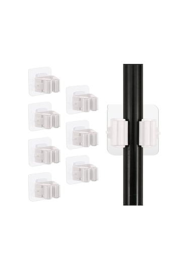 3b Trend 8 Adet Süpürge Tutucu Duvar Kendinden Yapışkanlı Duvar Delme Gerektirmez Tutucu Beyaz Beyaz