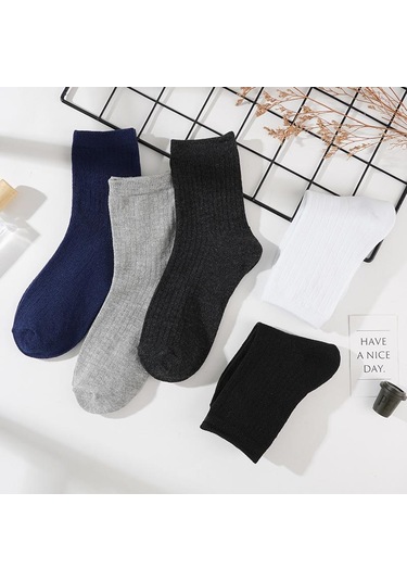 Siyah 5 Çift/grup Erkek Dikey Çizgili Pamuklu Çorap Orta Buzağı Nefes Alabilen Çorap İş Spor Çorapları Siyah