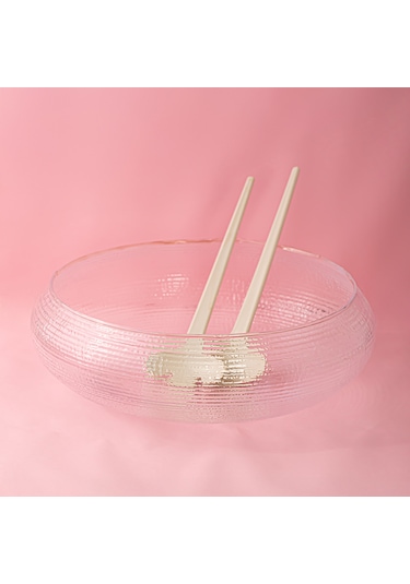 Porsima 4306 El Yapımı Büyük Boy Kaşıklı Cam Salata Kasesi 24 Cm