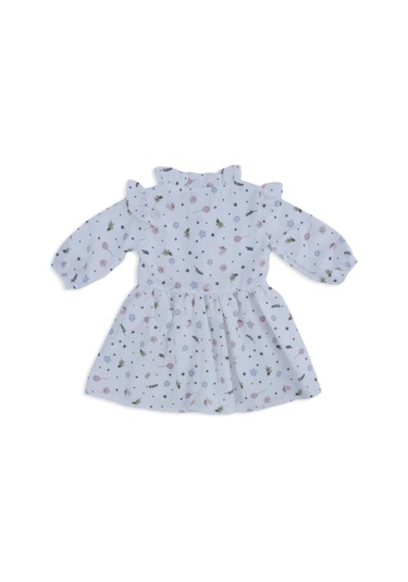 Çiçekli Mevsimlik Uzun Kol Kız Çocuk Elbise 001